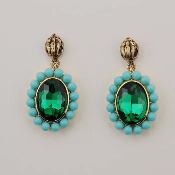 Kurt Geiger London Regency Drop Earring Emerald Green Event Cocktail - Picture 3 of 4